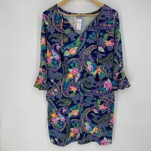 Tommy Bahama Dress Women’s Small Tropical Floral Print Cruise Trumpet Sleeve
